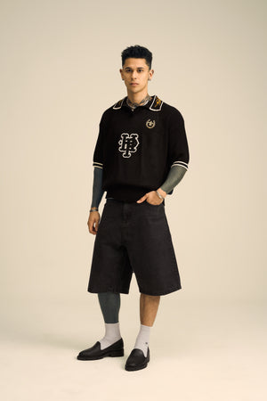 Black Soccer Hollow Knit Polo