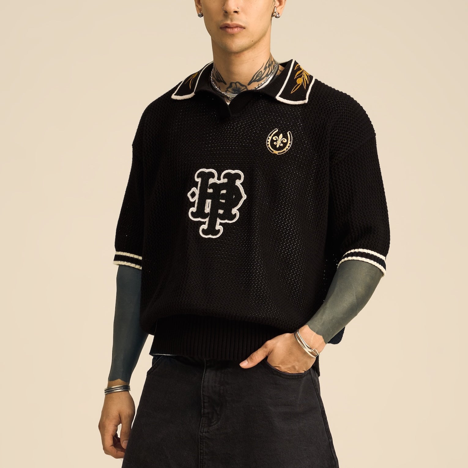 Black Soccer Hollow Knit Polo